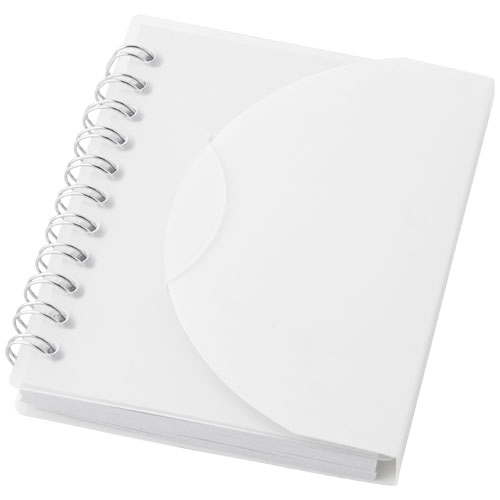 Post A7 spiral notebook with blank pages in white-solid-and-transparent-clear