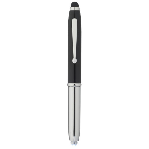 Xenon stylus ballpoint pen with LED light in black-solid-and-silver