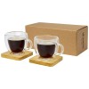 Manti 2-piece 100 ml double-wall glass cup with bamboo coaster  in Transparent
