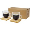 Manti 2-piece 250 ml double-wall glass cup with bamboo coaster  in Transparent