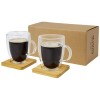 Manti 2-piece 350 ml double-wall glass cup with bamboo coaster  in Transparent