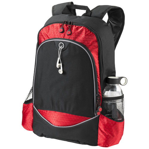 Benton 15'' laptop backpack with headphone port in black-solid-and-red