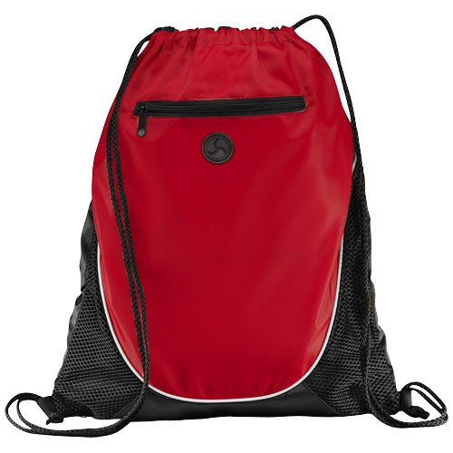 Peek zippered pocket drawstring backpack in red-and-black-solid