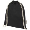 Oregon 140 g/m² GRS recycled cotton drawstring bag in Solid Black