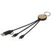 Tecta 6-in-1 recycled plastic/bamboo charging cable with keyring in Solid Black