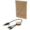 Chechia 5-in-1 recycled plastic 30 cm data sync and 27W fast charge cable with bamboo details in Solid Black