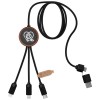 SCX.design C37 5-in-1 rPET light-up logo charging cable with round wooden casing in Wood