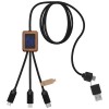 SCX.design C38 5-in-1 rPET light-up logo charging cable with squared wooden casing in Blue