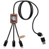 SCX.design C38 5-in-1 rPET light-up logo charging cable with squared wooden casing in Solid Black