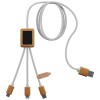 SCX.design C39 3-in-1 rPET light-up logo charging cable with squared bamboo casing in White