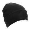 Circular Patched Beanie Hat in Black