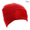 Recycled Rectangular Patch Beanie Hat in Red