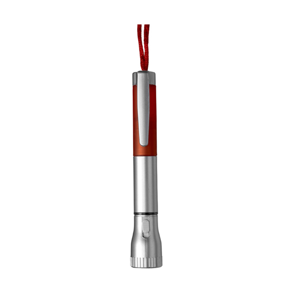 Plastic ballpen with LED torch in red