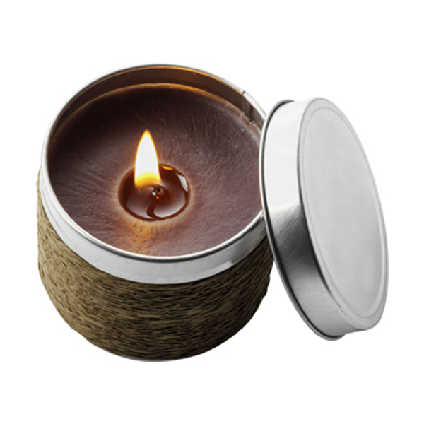 Candle in a tin in brown