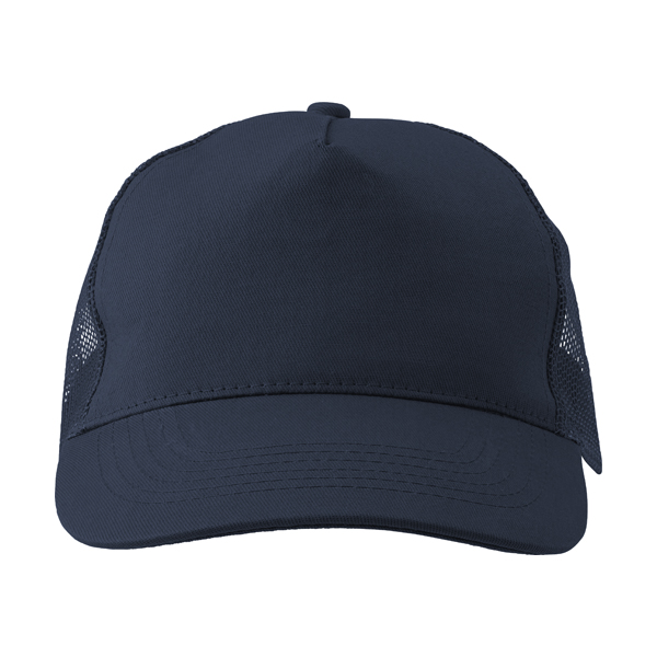 Cotton twill and plastic five panel cap. in blue