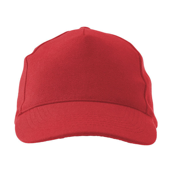Five panel acrylic cap. in red