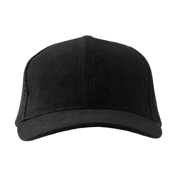Heavy brushed cotton cap with six panels. in black