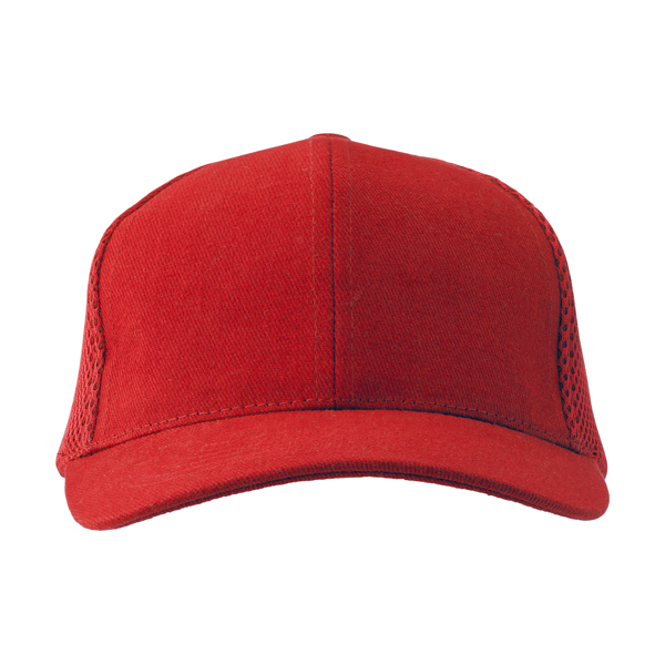Heavy brushed cotton cap with six panels. in red