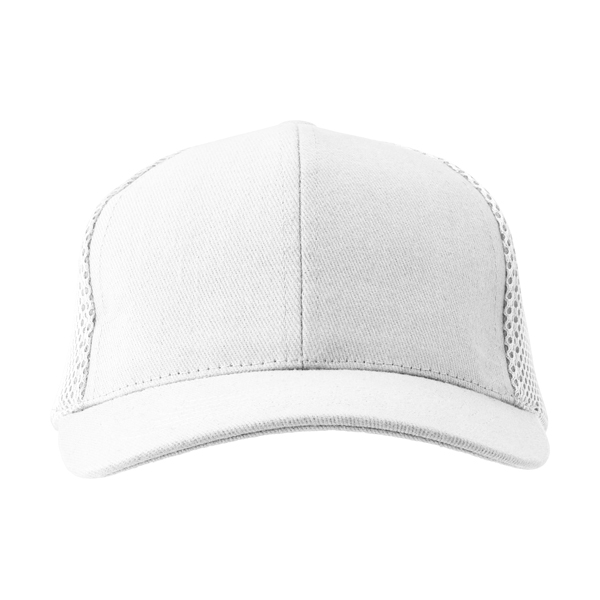 Heavy brushed cotton cap with six panels. in white