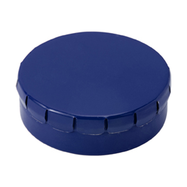 Mint tin with approximately forty sugar free mints with a click type lid. in cobalt-blue