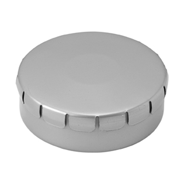 Mint tin with approximately forty sugar free mints with a click type lid. in silver