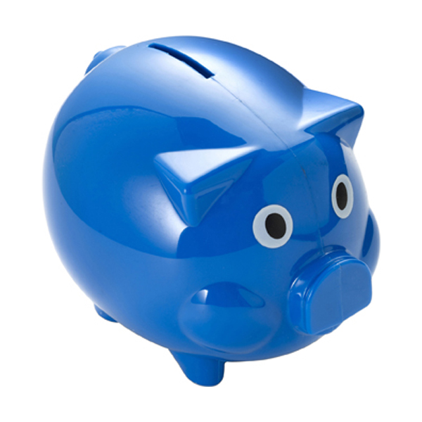 Plastic piggy bank in cobalt-blue