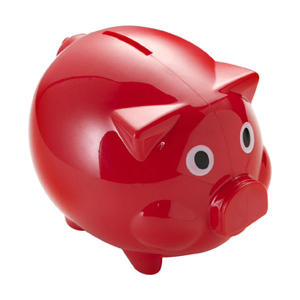 Plastic piggy bank in red
