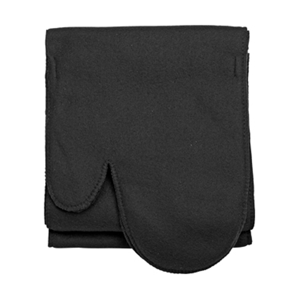 Polyester (200 gr/m2) polar fleece scarf with a glove at each end. in black