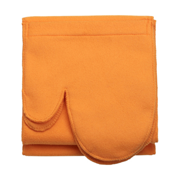 Polyester (200 gr/m2) polar fleece scarf with a glove at each end. in orange