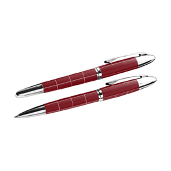 Metal ballpen and rollerpen in red-and-silver