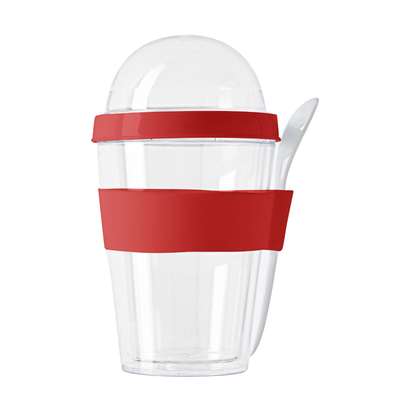 Plastic breakfast mug. 350ml in red