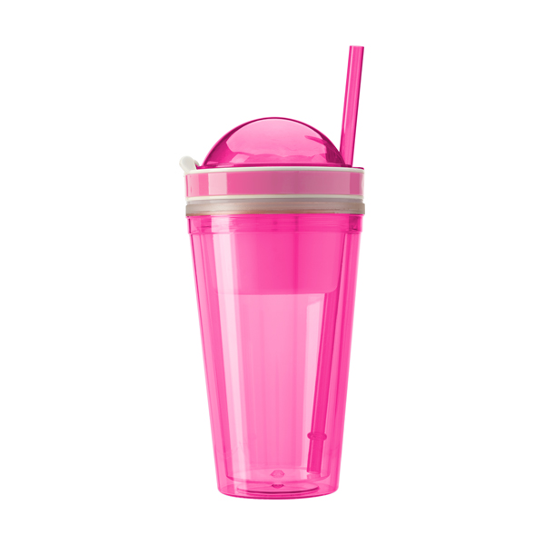 340ml Transparent coloured plastic mug. in pink