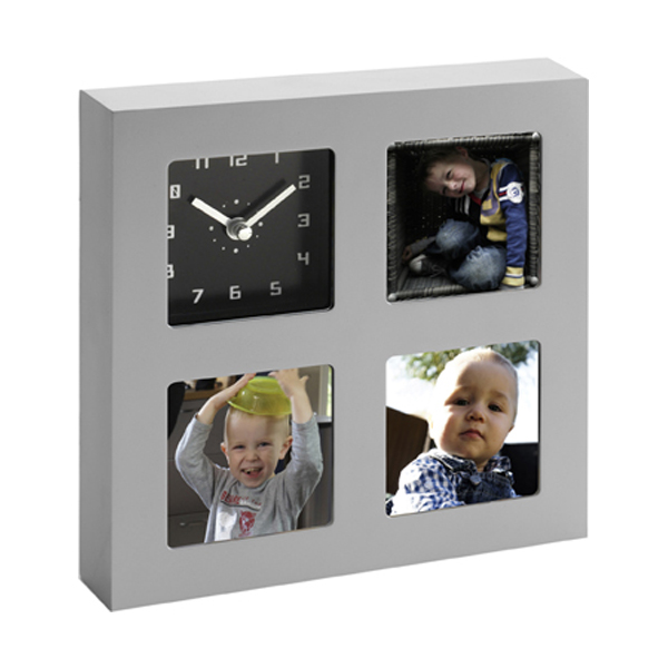 Clock and photo holder in silver