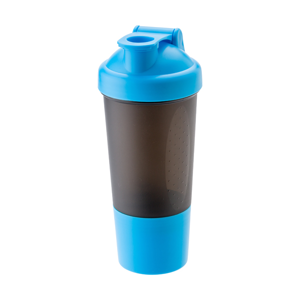 Plastic 500ml protein shaker. in light-blue
