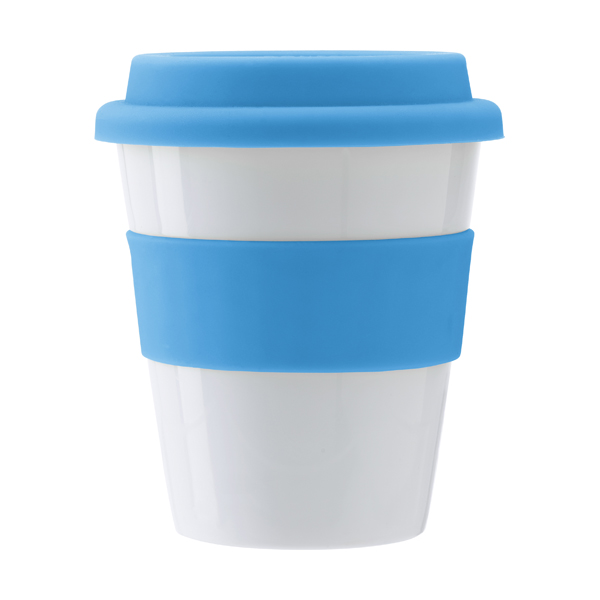 Plastic 356ml drinking mug. in light-blue