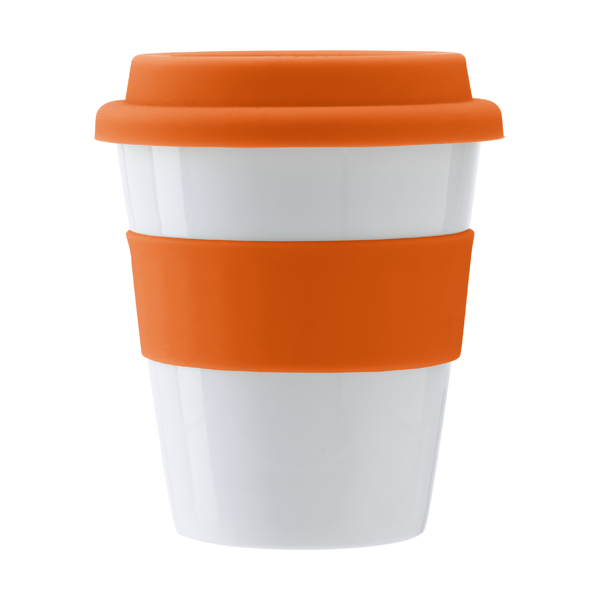 Plastic 356ml drinking mug. in orange
