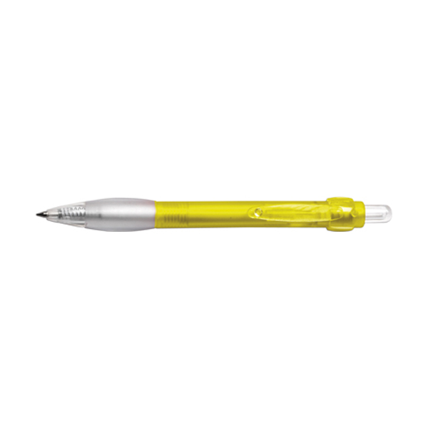 Clear ballpen with blue ink. in yellow