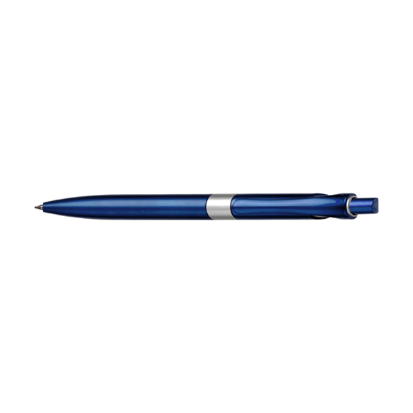 Plastic retractable ballpen with blue ink in blue