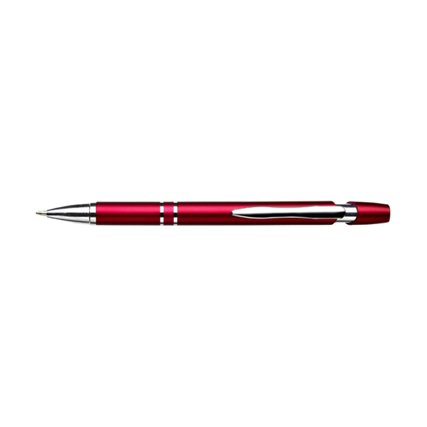 Plastic retractable ballpen with blue ink. in red