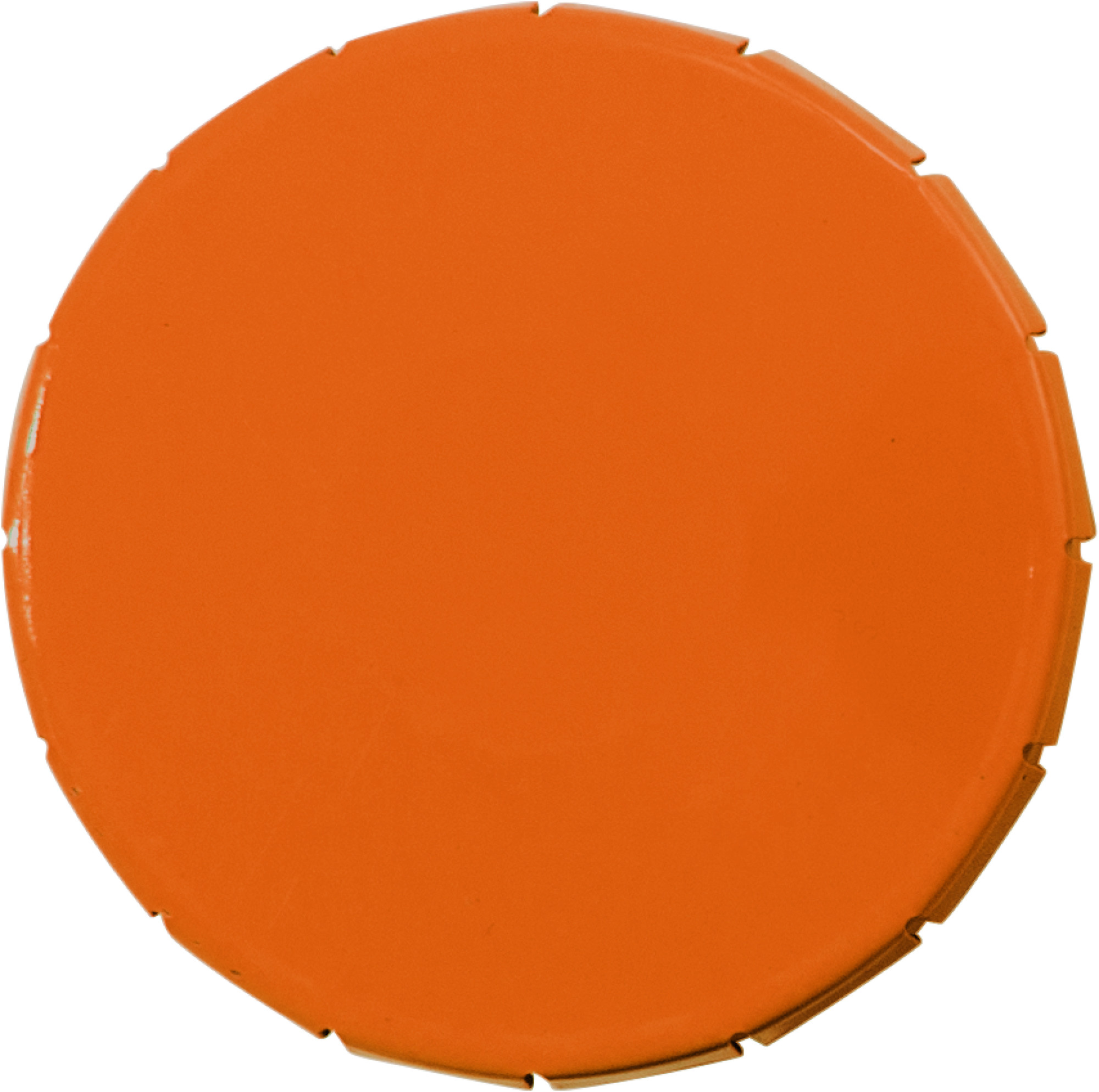 Plastic round container with coloured click type lid made of tin, filled with approx. 12 gr of sugar free mints.  in orange-1