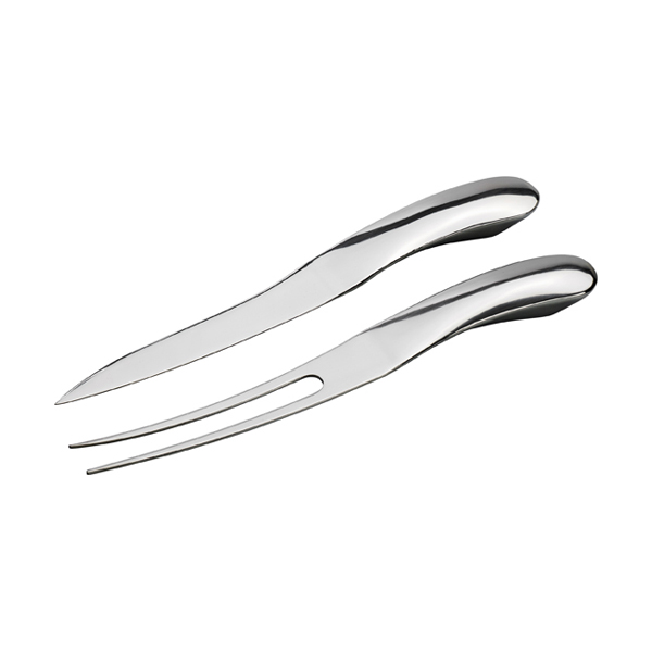 Luxury meat knife and fork set. in silver