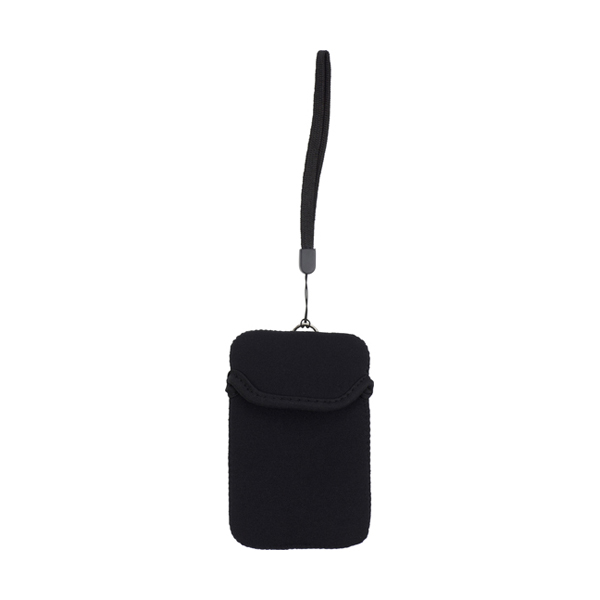 Neoprene mobile phone pouch with wrist strap. in black