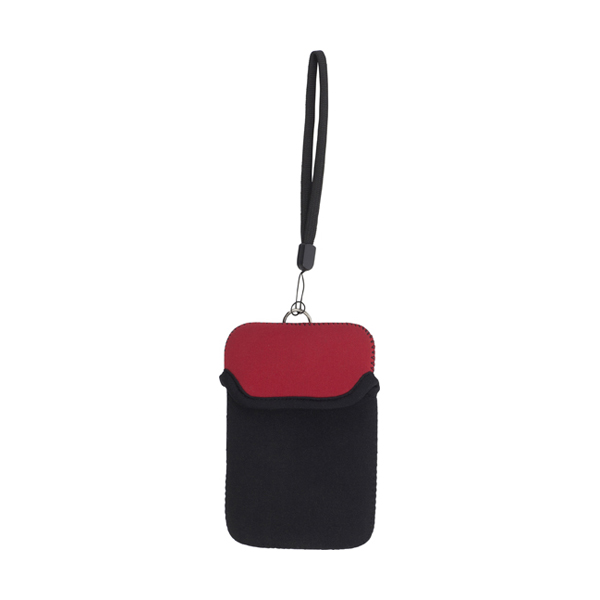 Neoprene mobile phone pouch with wrist strap. in red