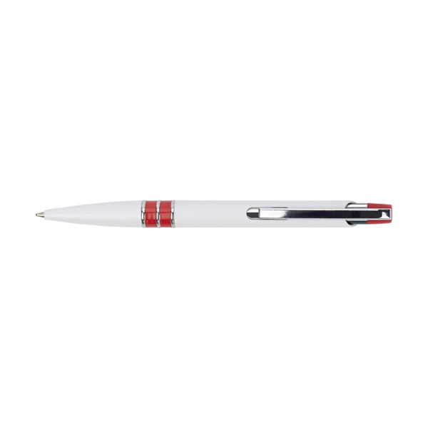 Plastic ballpen with blue ink. in red