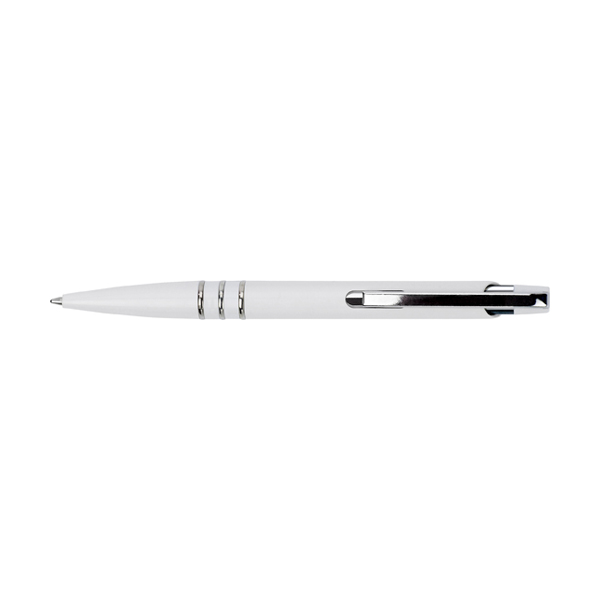 Plastic ballpen with blue ink. in white