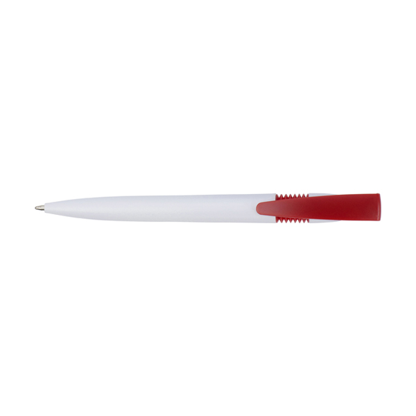 Plastic ballpen with blue ink. in red