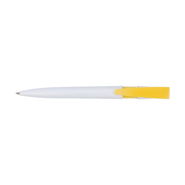 Plastic ballpen with blue ink. in yellow