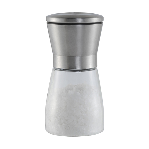 Steel and glass salt and pepper mills. in silver