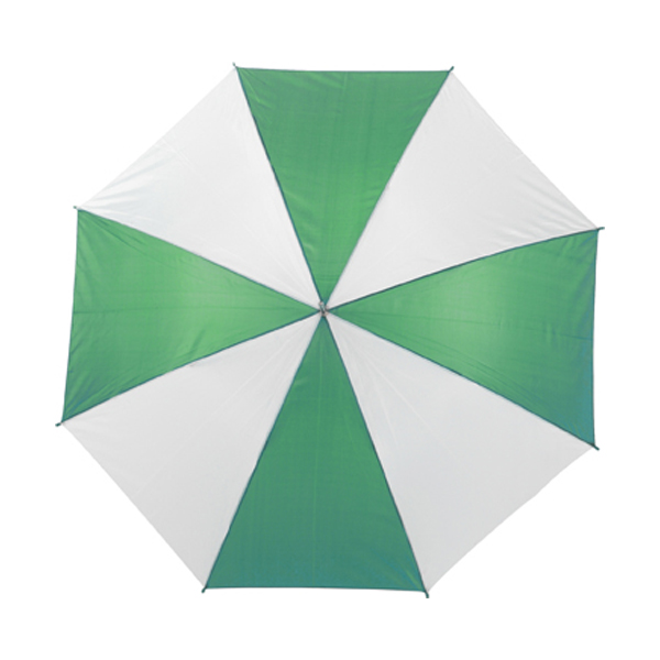 Umbrella with automatic opening. in green-and-white