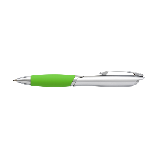 ABS ballpen with metal clip and rubber grip, blue ink.  in lime